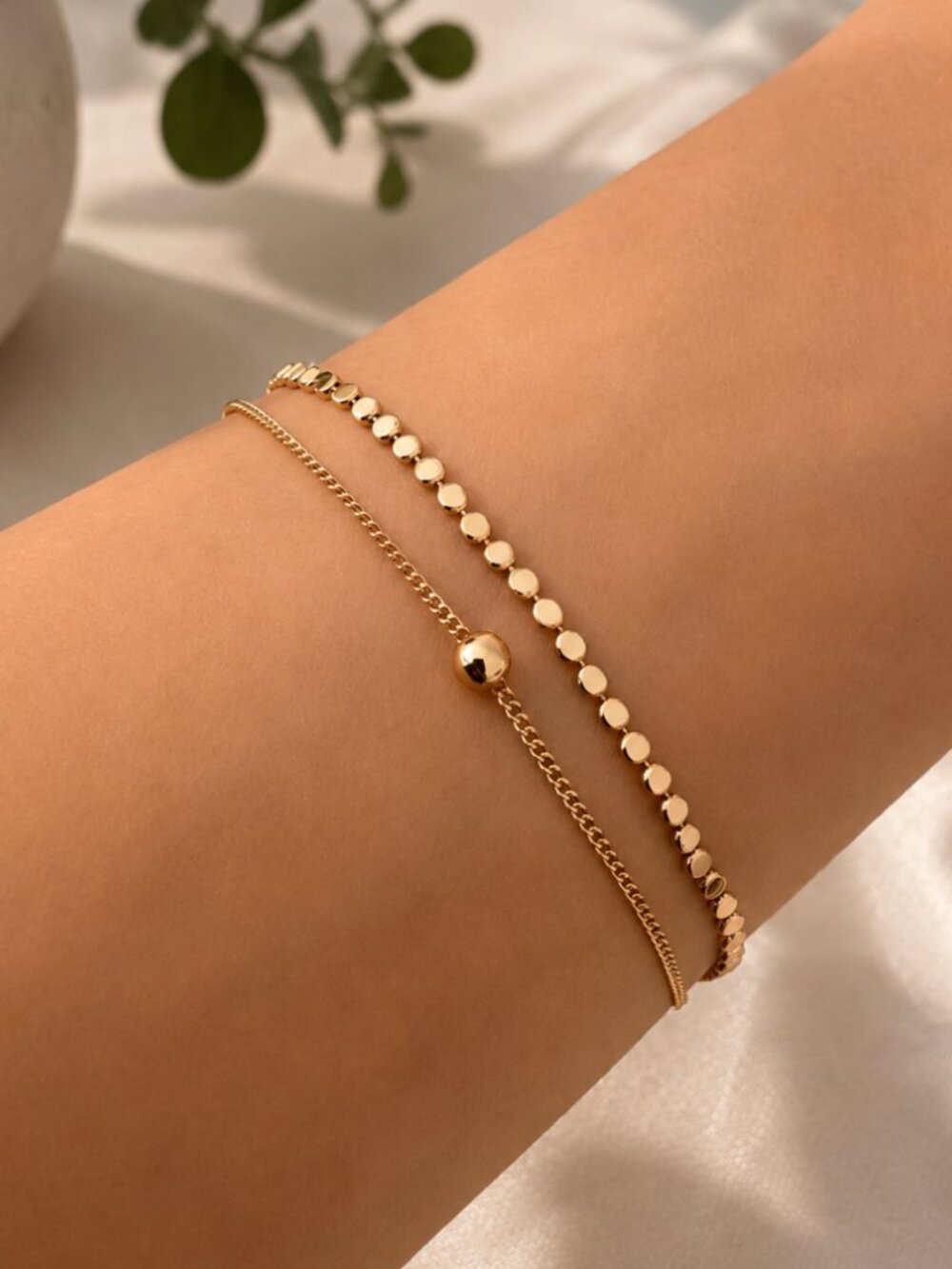 925 Sterling Silver Rose Gold Dainty Bead Bracelet Minimalist Layer Bracelet
